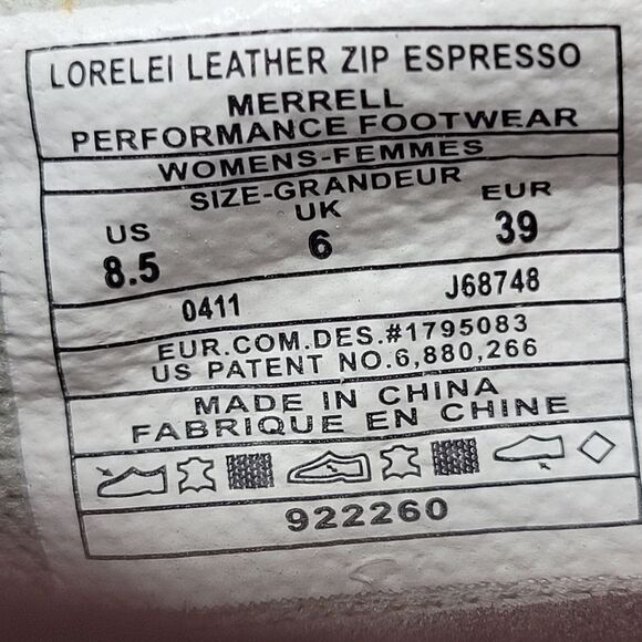 Merrell Lorelei Shoes Women's Size 8. Suede Front Zip Up Espresso J68748 Great - Picture 10 of 11